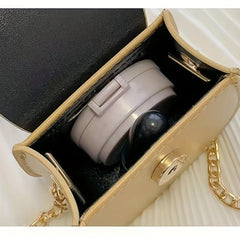 Mini Crossbody Bag Women's Stylish Chain Bag Solid Color Small PU Leather Bag