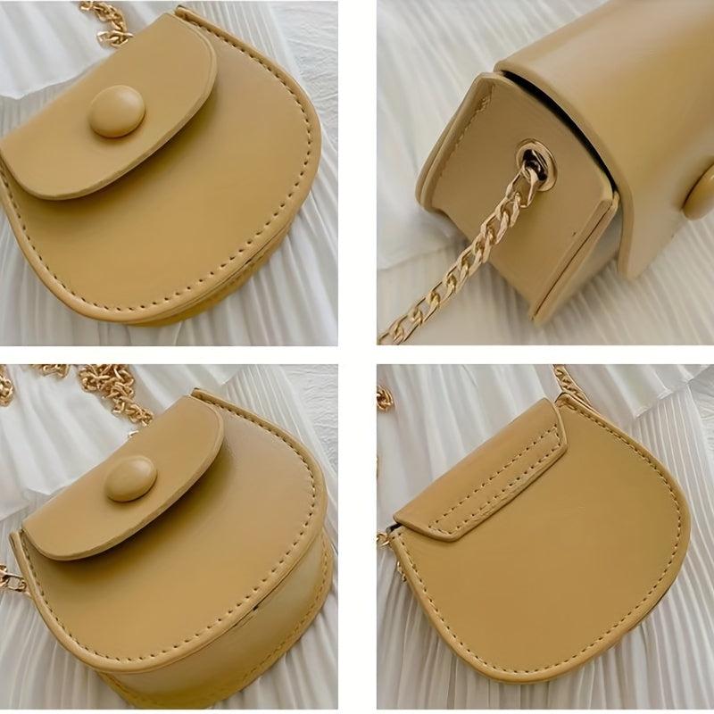 Mini Crossbody Bag Women's Stylish Chain Bag Solid Color Small PU Leather Bag