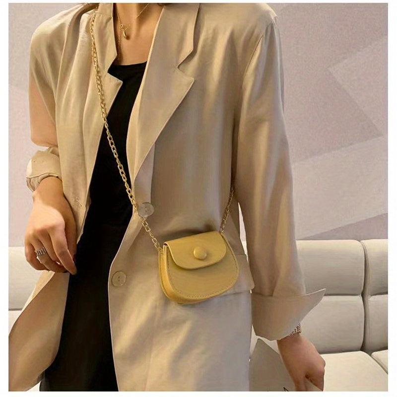 Mini Crossbody Bag Women's Stylish Chain Bag Solid Color Small PU Leather Bag