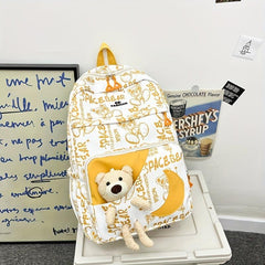 Bear Doll Backpack Graffiti Bag Large capacity Middle School Student Bag