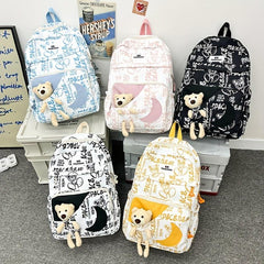 Bear Doll Backpack Graffiti Bag Large capacity Middle School Student Bag