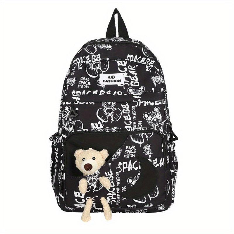 Bear Doll Backpack Graffiti Bag Large capacity Middle School Student Bag