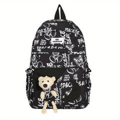 Bear Doll Backpack Graffiti Bag Large capacity Middle School Student Bag