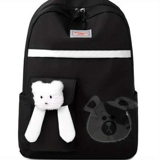 Bear Pattern Backpack With Bear Charm Student Backpack Large Capacity