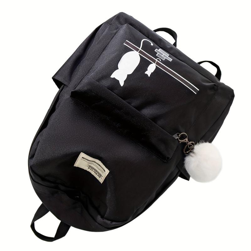 Kitten Pattern Schoolbag With Small Plush Ball Student Backpack