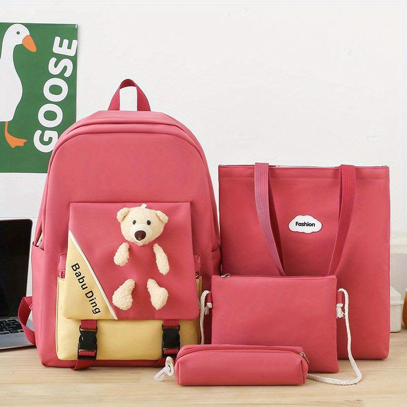 4pcs Compartment Backpack Set Crossbody Bag Handbag Pencil Bag Large Capacity