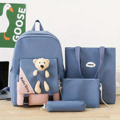 4pcs Compartment Backpack Set Crossbody Bag Handbag Pencil Bag Large Capacity