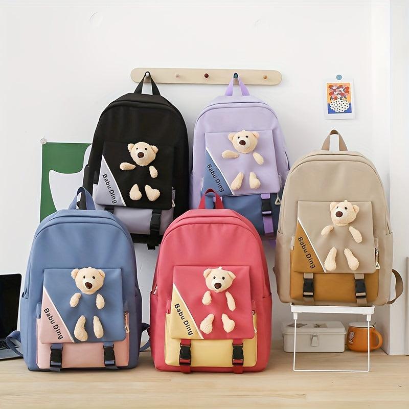 4pcs Compartment Backpack Set Crossbody Bag Handbag Pencil Bag Large Capacity