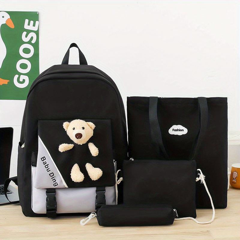 4pcs Compartment Backpack Set Crossbody Bag Handbag Pencil Bag Large Capacity