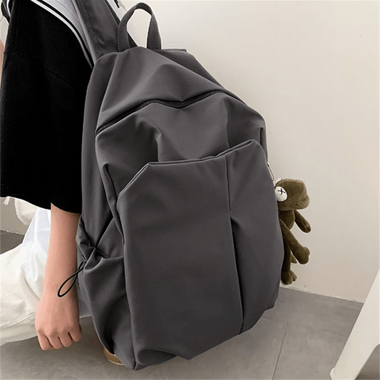 Solid Backpack with Flog Pendant for Students Work and Commuting