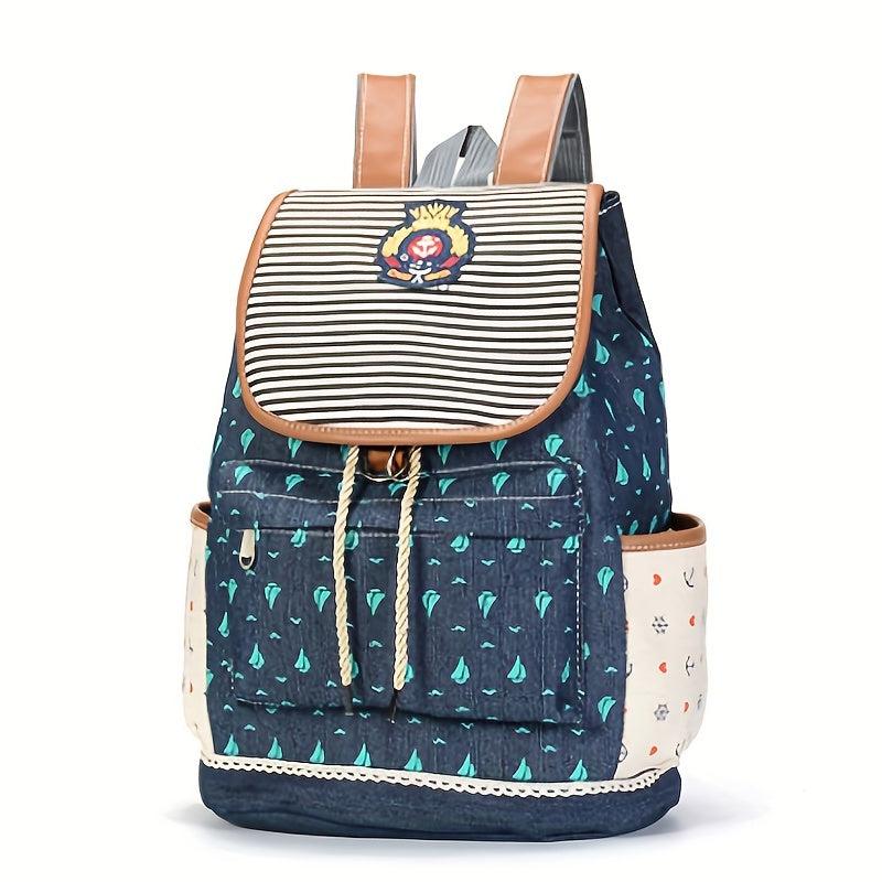 Casual Sailboat Print Drawstring Backpack for Travel