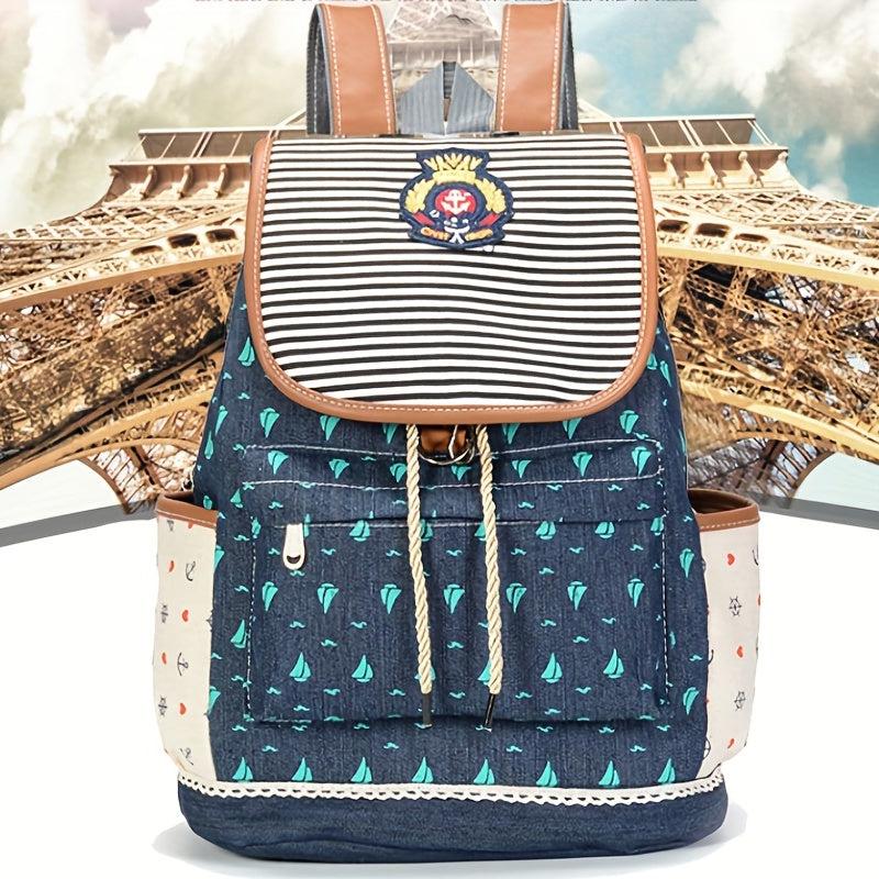 Casual Sailboat Print Drawstring Backpack for Travel