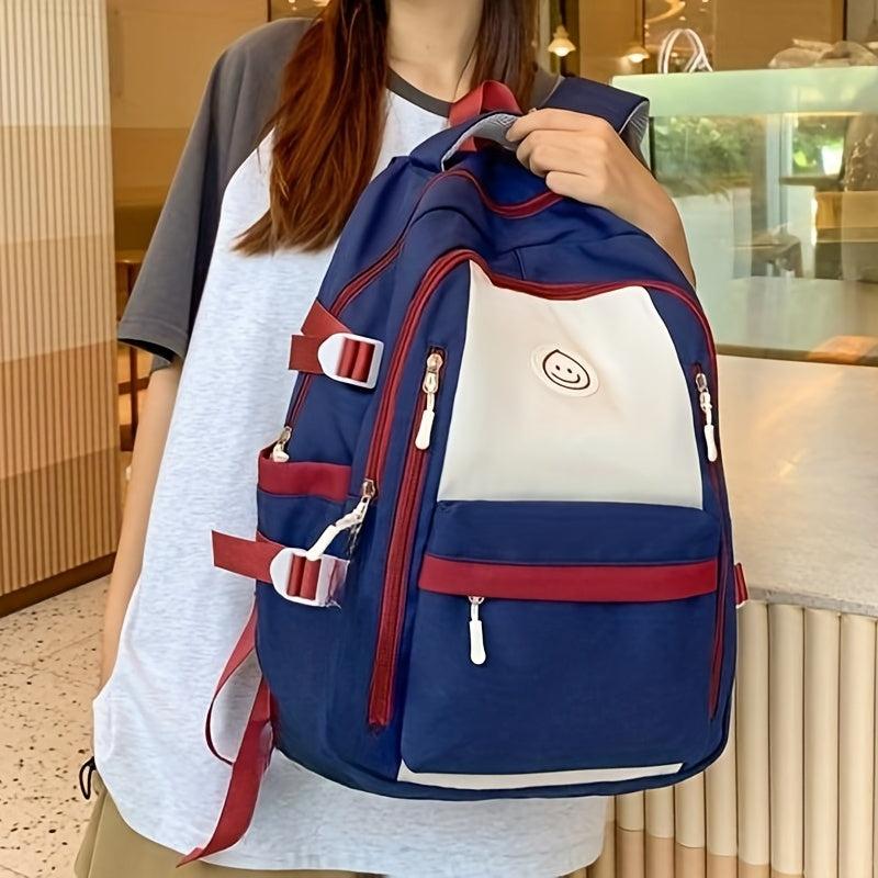 Large Capacity College Student Backpack Men And Women Casual Contrast Backpack