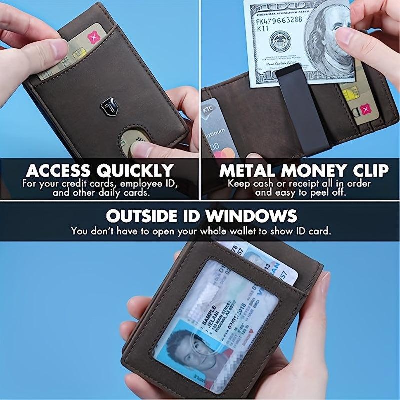 Men's Slim RFID Blocking Leather Wallet Money Clip Bifold