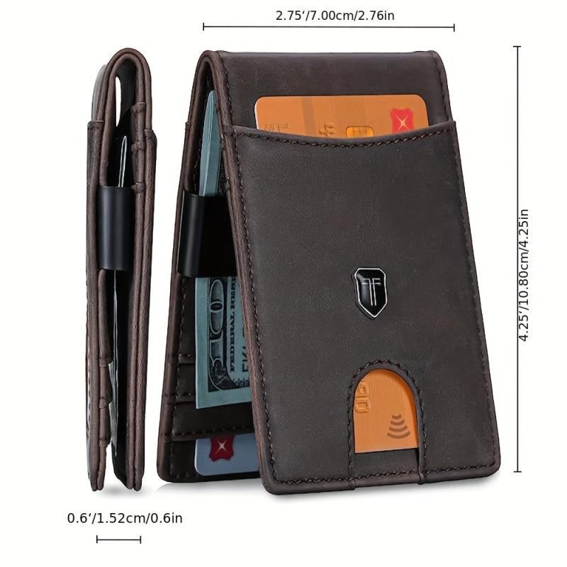 Men's Slim RFID Blocking Leather Wallet Money Clip Bifold