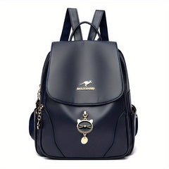 Red Flap Backpack With Kitten Pendant - Double Shoulder Bag
