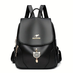 Red Flap Backpack With Kitten Pendant - Double Shoulder Bag