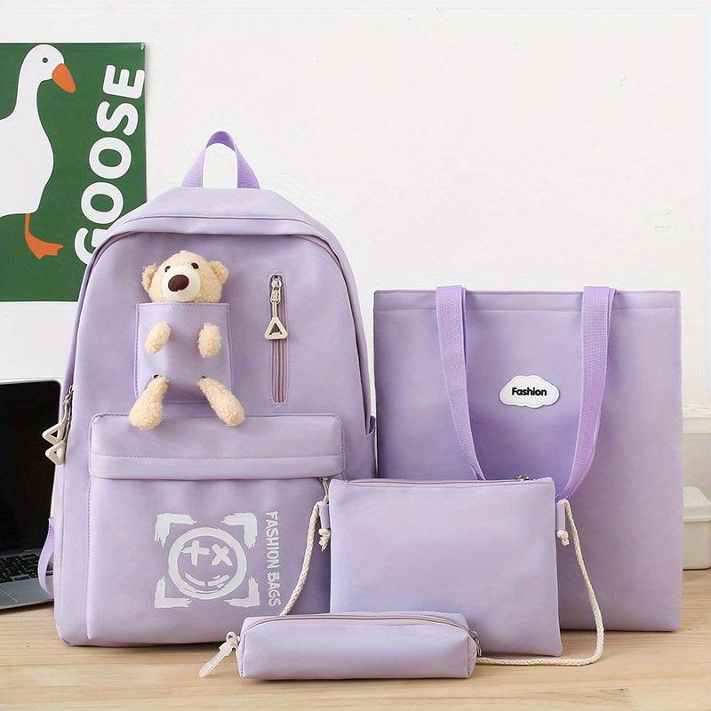 4pcs Backpack Set Crossbody Bag Handbag Pencil Bag Large Capacity Waterproof