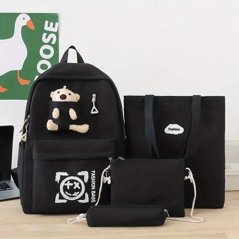 4pcs Backpack Set Crossbody Bag Handbag Pencil Bag Large Capacity Waterproof