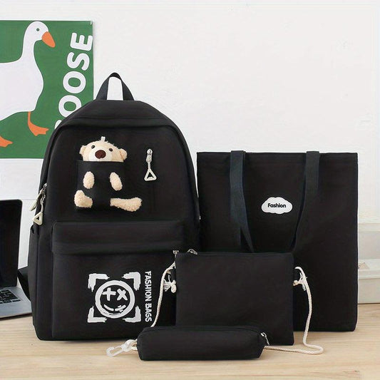 4pcs Backpack Set Crossbody Bag Handbag Pencil Bag Large Capacity Waterproof