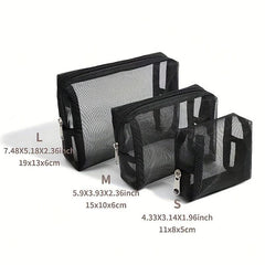 3pcs Mesh Cosmetic Bag Portable Toiletry Travel Storage Set