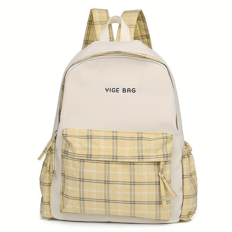 Plaid Students Backpack Double Shoulder Bag Unisex Schoolbag