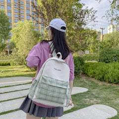 Plaid Students Backpack Double Shoulder Bag Unisex Schoolbag