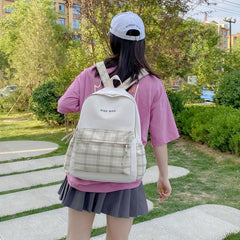 Plaid Students Backpack Double Shoulder Bag Unisex Schoolbag