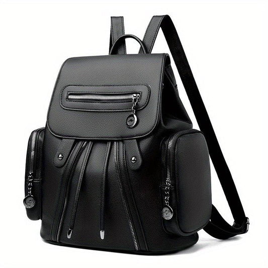 Solid Flap Backpack Versatile PU Leather Small Bag For Daily Use