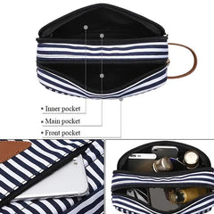 Cosmetic Bag Stripe Large Capacity Pouch Makeup Canvas Bag