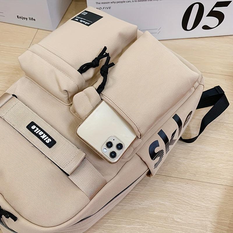 Solid Schoolbag for Students Large Capacity Backpack
