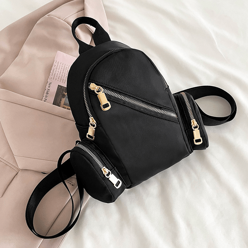 Solid Black Backpack Women Retro Student Schoolbag Double Shoulder Bag