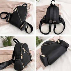 Solid Black Backpack Women Retro Student Schoolbag Double Shoulder Bag