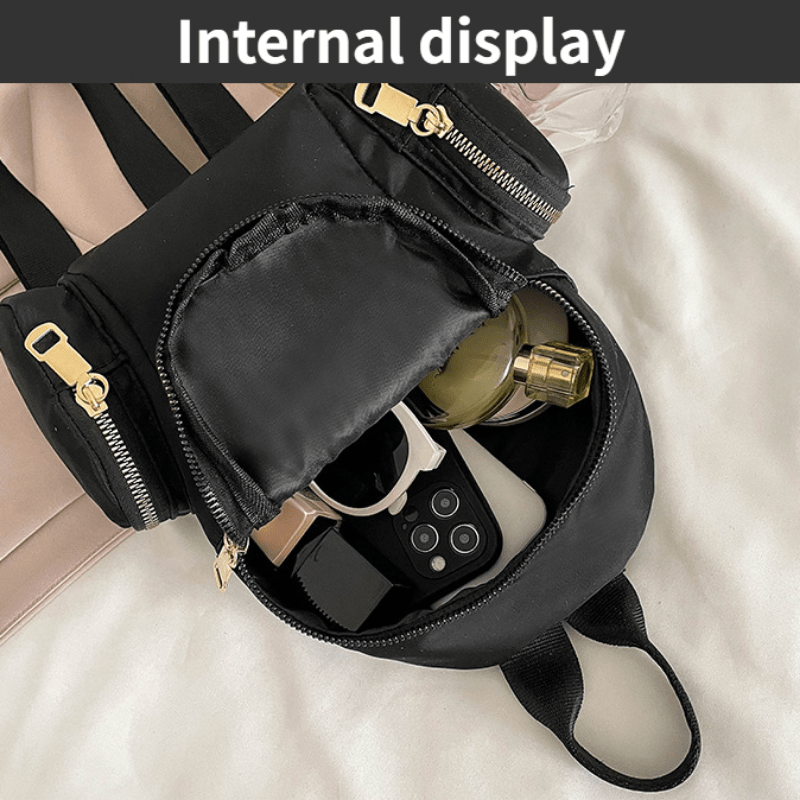 Solid Black Backpack Women Retro Student Schoolbag Double Shoulder Bag