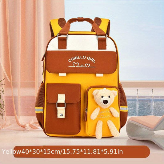 Causal Contrast Children's Backpack for Kindergarten with Bear Pendant