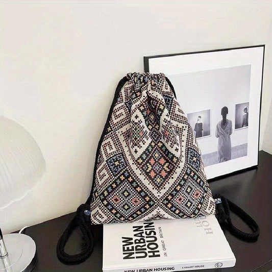 Vintage Drawstring Backpack Large Capacity Canvas Bag