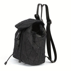 Geometric Argyle Pattern Flap Backpack Drawstring Bag Vintage Casual Outdoor Bag