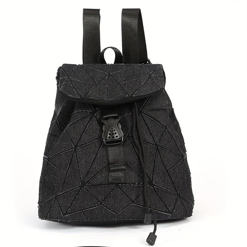Geometric Argyle Pattern Flap Backpack Drawstring Bag Vintage Casual Outdoor Bag