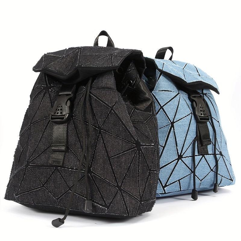Geometric Argyle Pattern Flap Backpack Drawstring Bag Vintage Casual Outdoor Bag
