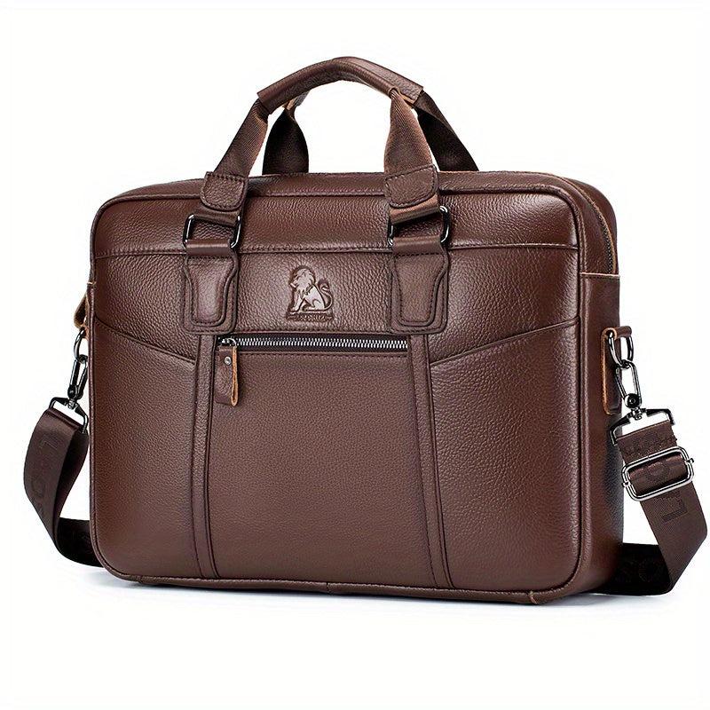 Men's Leather Briefcase Office Bag Computer Bag 38cm Shoulder Business Bag