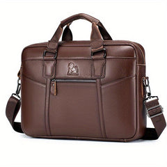 Men's Leather Briefcase Office Bag Computer Bag 38cm Shoulder Business Bag