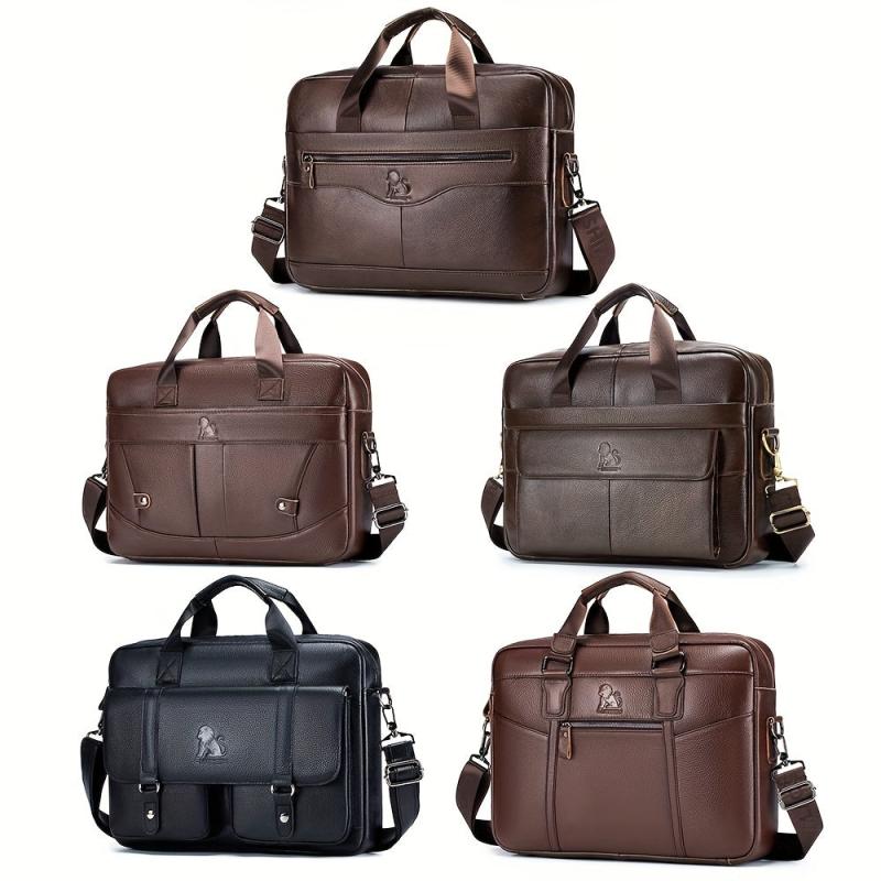 Men's Leather Briefcase Office Bag Computer Bag 38cm Shoulder Business Bag