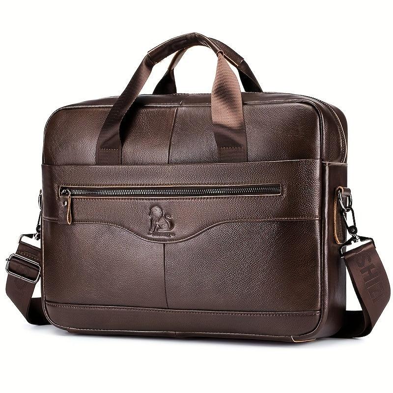 Men's Leather Briefcase Office Bag Computer Bag 38cm Shoulder Business Bag