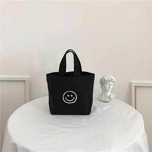 Small Happy Face Tote Bag Casual Canvas Handbag Mini Bento Bag