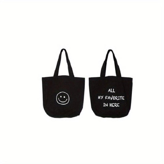 Small Happy Face Tote Bag Casual Canvas Handbag Mini Bento Bag