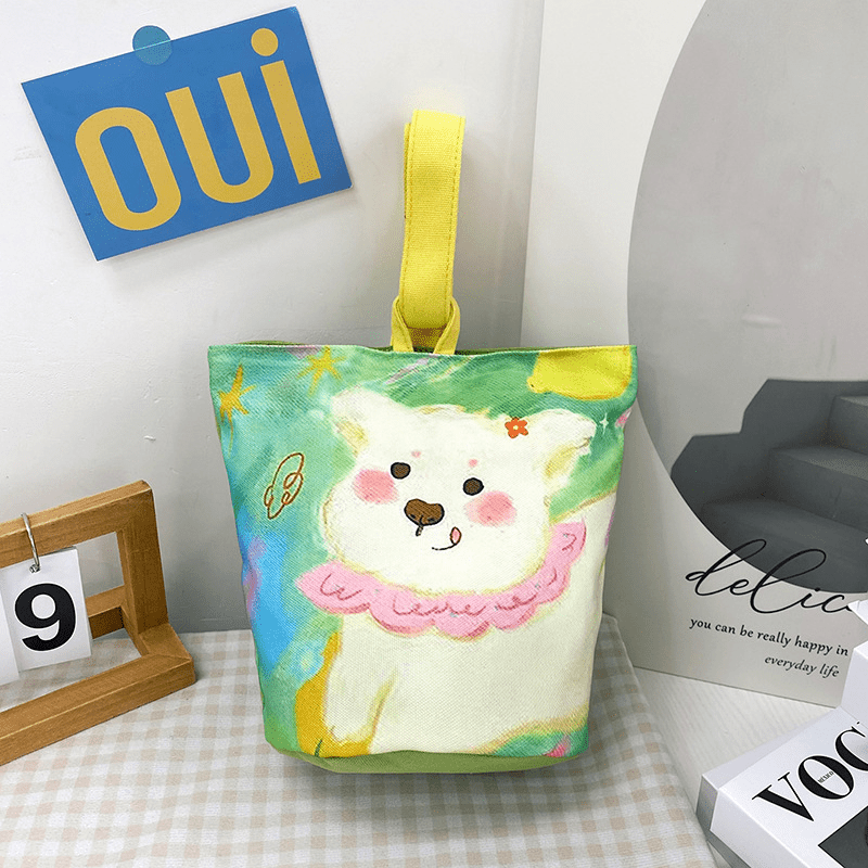 Cartoon Print Carry On Bucket Bag Handbag Canvas Tote Bag
