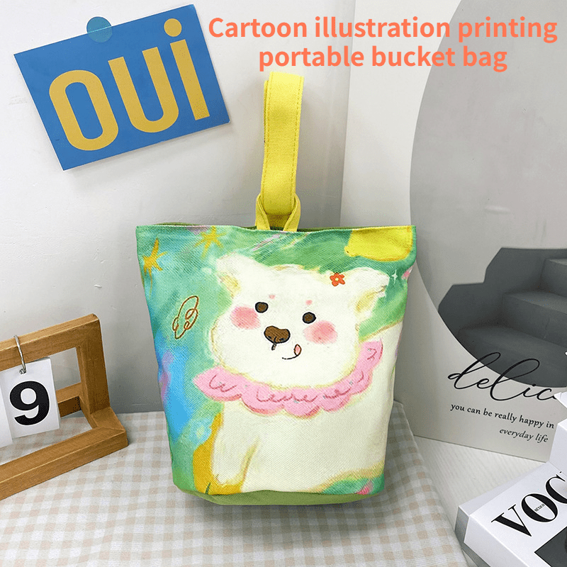Cartoon Print Carry On Bucket Bag Handbag Canvas Tote Bag
