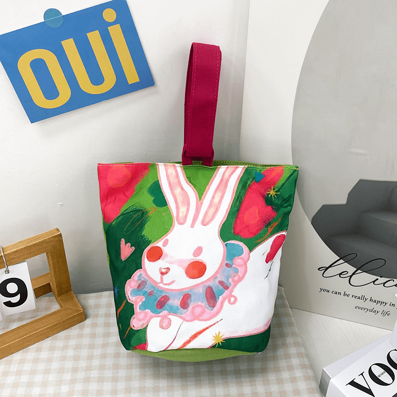 Cartoon Print Carry On Bucket Bag Handbag Canvas Tote Bag