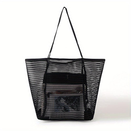 Mesh Beach Handbag Large Capacity Shoulder Bag Shopping Bag Swimming Tote Bag