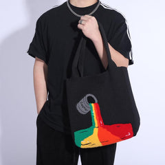 Leisure Rainbow Tote Bag Embroidery Knit Bag For Travel Gym Work Shopping